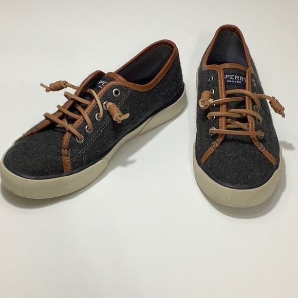 Sperry top sider leather trim wool blend slip on sneakers women size 6.5 M EUC - Picture 7 of 14